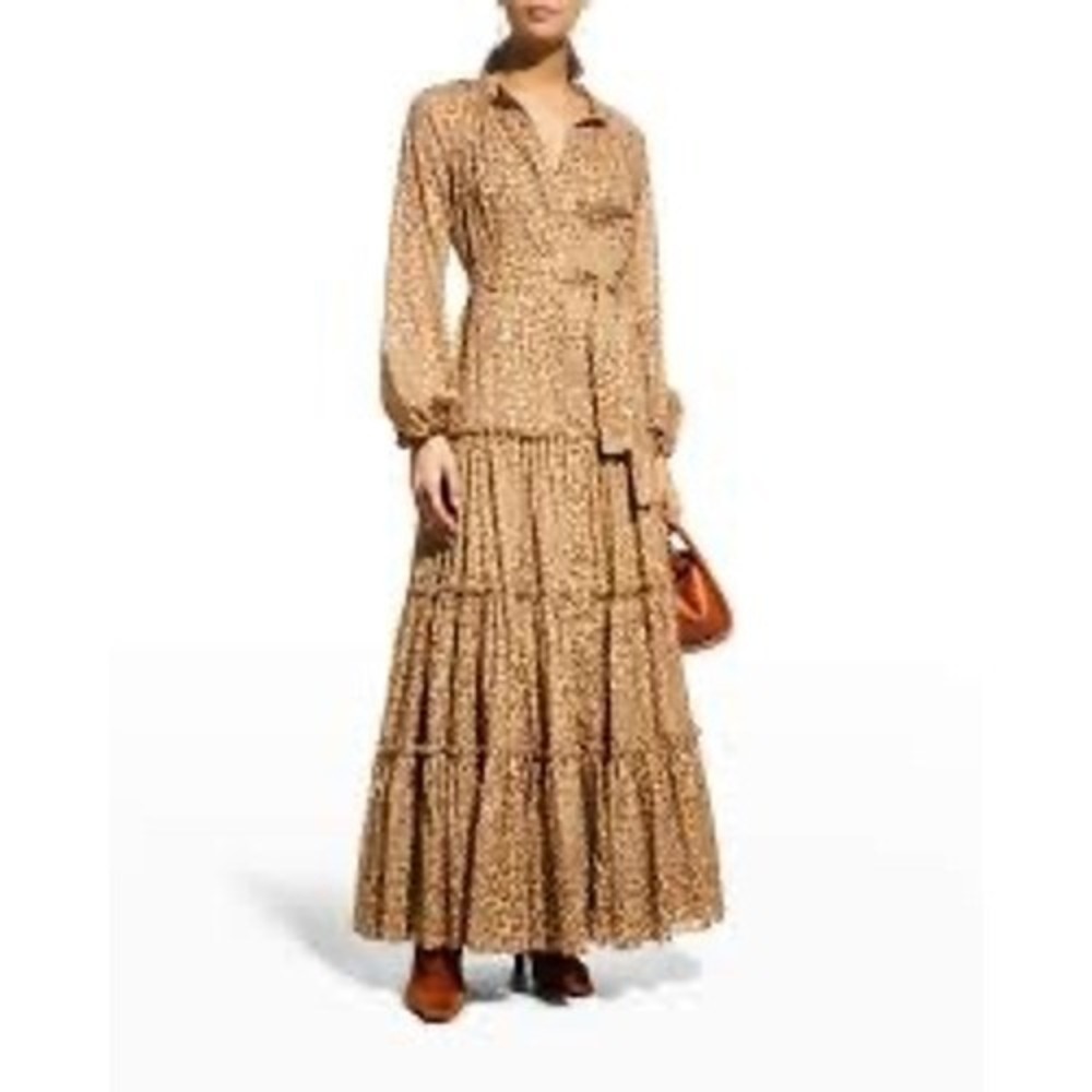 New ALESSIA ZAMATTIO Favignana Silk Cheetah Tiered Maxi Dress Sz 42 / US 6